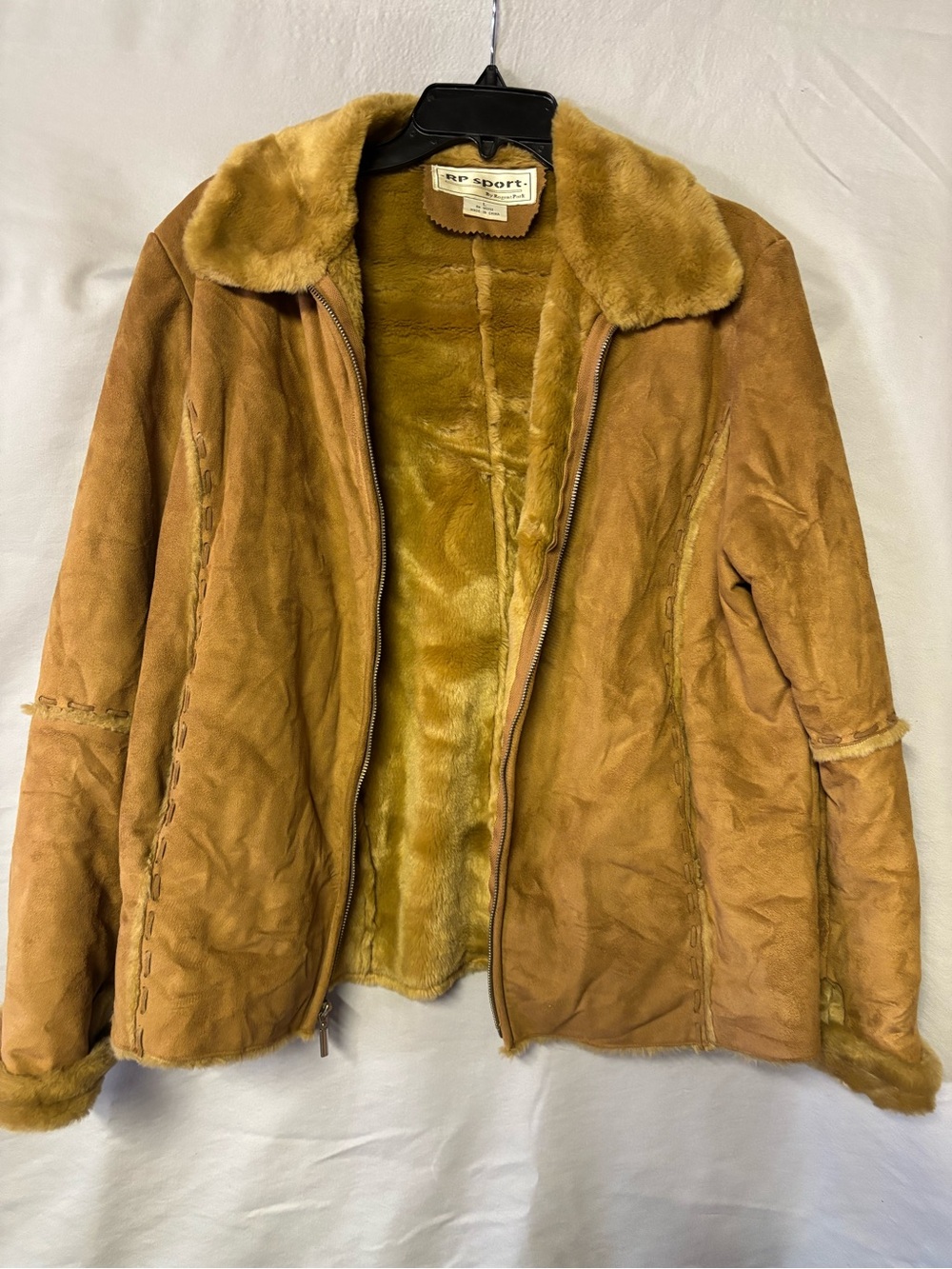 RP sport Vintage-Inspired Women's Tan Suede Shearling Jacket